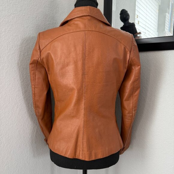 VINTAGE 70s Casual Corner Cognac Brown Leather Jacket XS/S - Picture 5 of 16